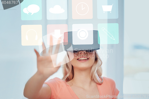 Image of woman in virtual reality headset or 3d glasses