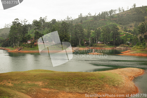 Image of view to lake or river from land hills on Sri Lanka