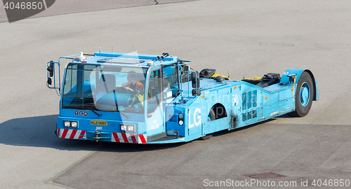 Image of AMSTERDAM, THE NETHERLANDS - JULY 19: Large KLM aircraft tug at 