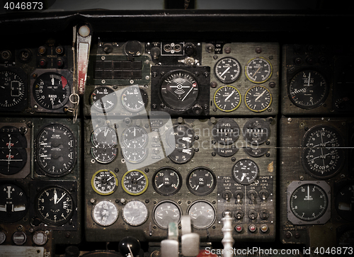 Image of Center console and throttles in airplane