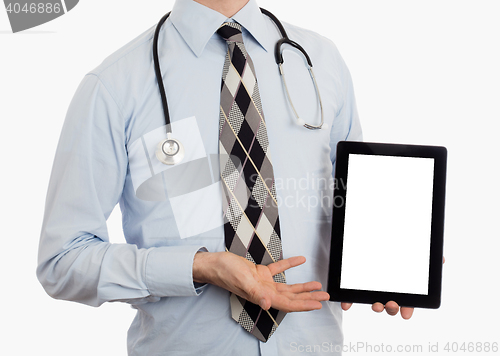 Image of Doctor holding tablet with copy space and clipping path for the 