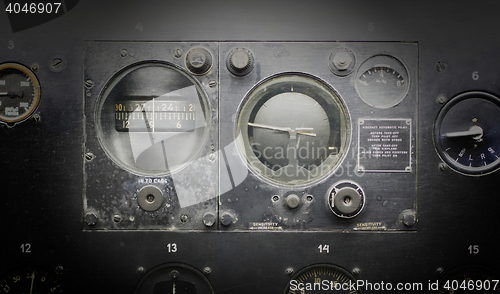 Image of Different meters and displays in an old plane