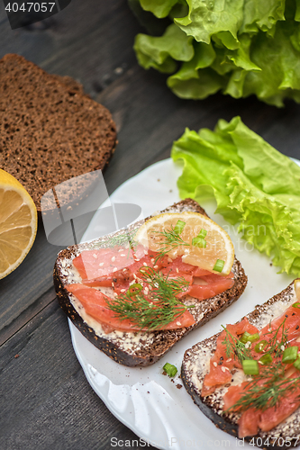 Image of Sandwich with salmon for breakfast