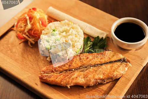 Image of Grilled salmon with rice