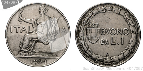 Image of One 1 Lira Nichelio Coin 1924 Buono Vittorio Emanuele III Kingdom of Italy
