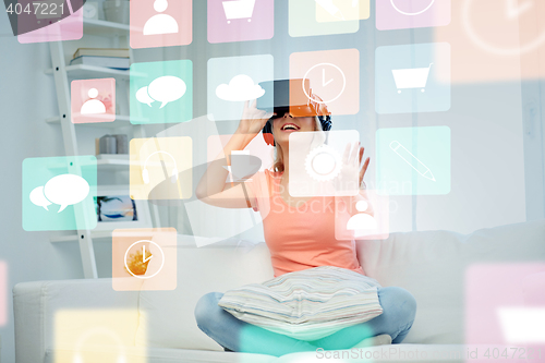 Image of woman in virtual reality headset or 3d glasses