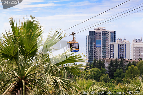 Image of The cable car to the top of the mountain in the resort town.