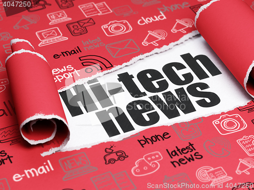 Image of News concept: black text Hi-tech News under the piece of  torn paper