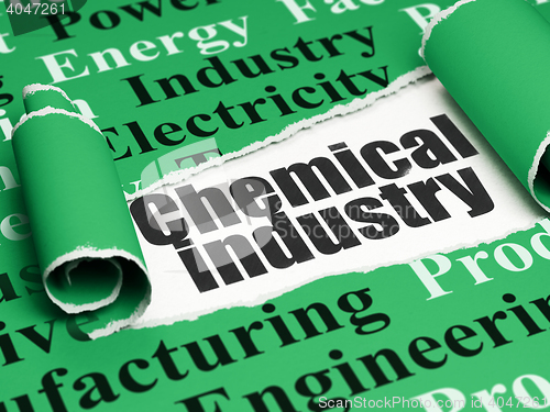 Image of Manufacuring concept: black text Chemical Industry under the piece of  torn paper