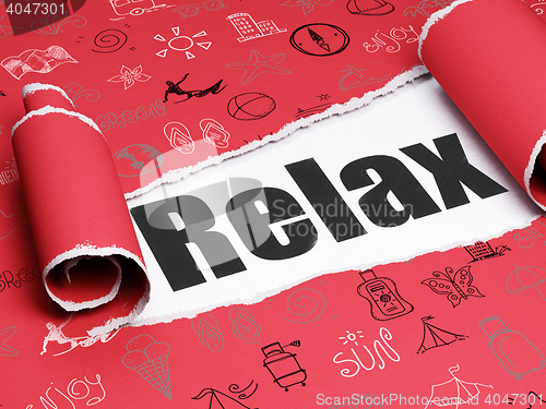Image of Tourism concept: black text Relax under the piece of  torn paper