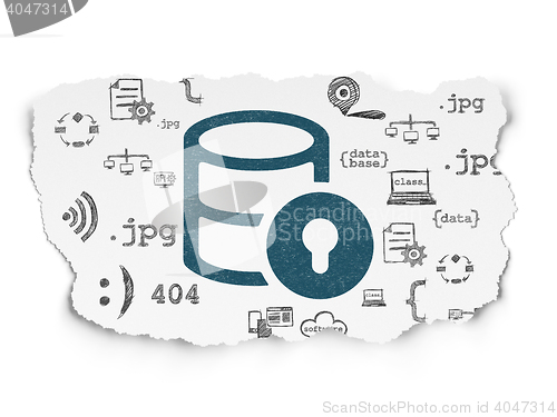 Image of Database concept: Database With Lock on Torn Paper background