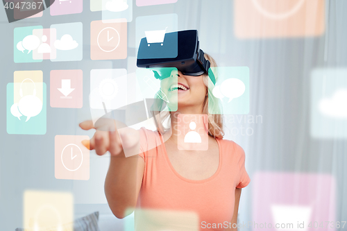 Image of woman in virtual reality headset or 3d glasses