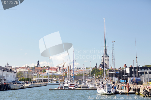 Image of sea port harbor and old town in tallinn city