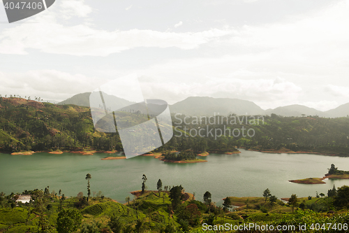 Image of view to lake or river from land hills on Sri Lanka