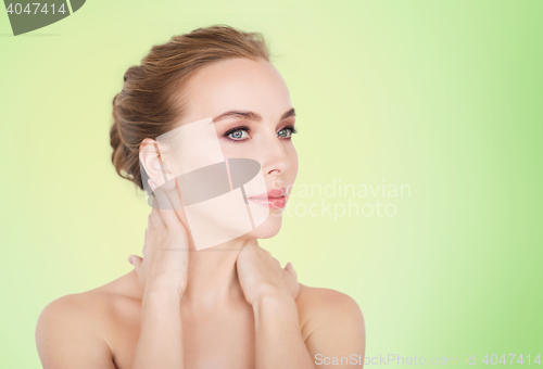 Image of beautiful young woman face and hands