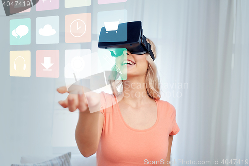 Image of woman in virtual reality headset or 3d glasses