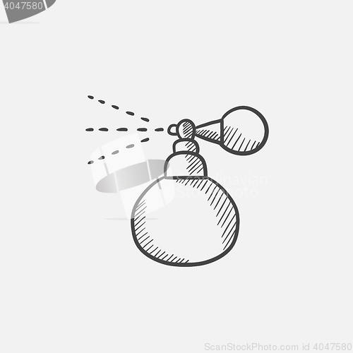 Image of Perfume bottle spraying sketch icon.