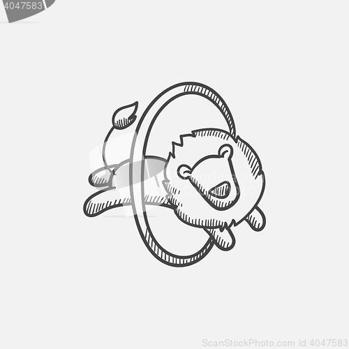 Image of Lion jumping through ring sketch icon.