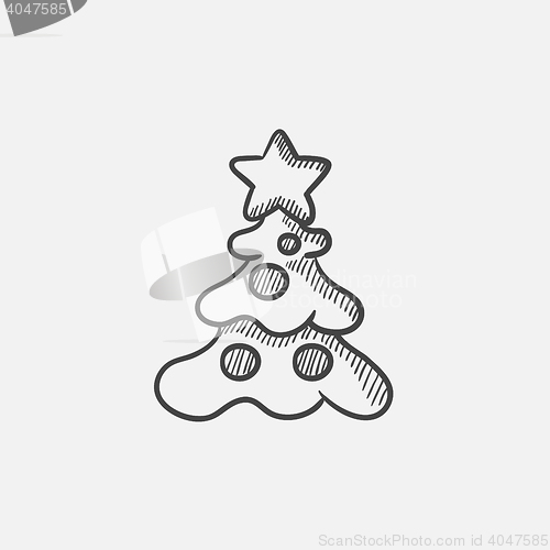 Image of Christmas tree with decoration sketch icon.