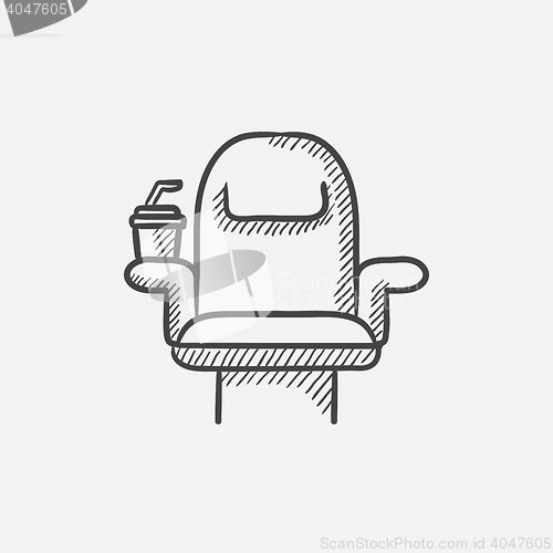 Image of Cinema chair with disposable cup sketch icon.