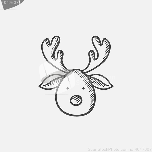 Image of Christmas deer sketch icon.