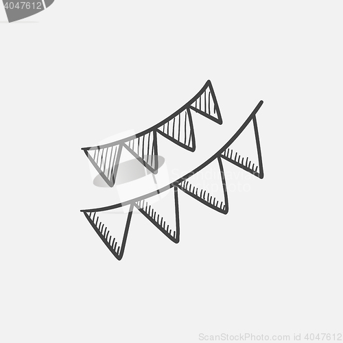 Image of Christmas triangular flags sketch icon.