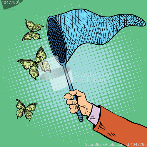 Image of Businessman catching money with a butterfly net
