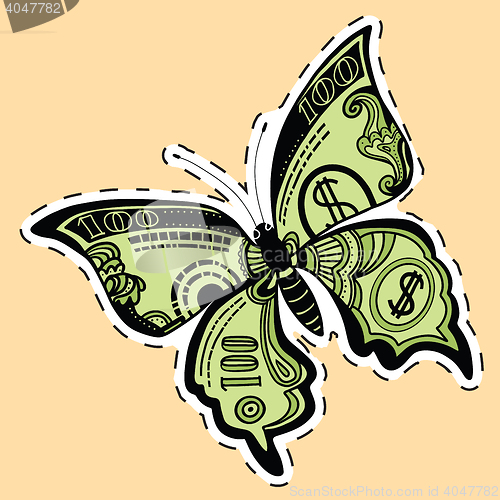 Image of Butterfly dollar bill label sticker