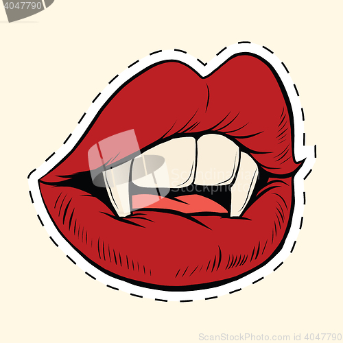 Image of Sexy Halloween vampire mouth female label sticker