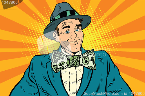 Image of Male businessman in a bow tie dollar money