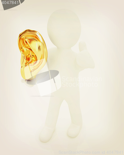 Image of 3d man with ear gold 3d rende. 3D illustration. Vintage style.