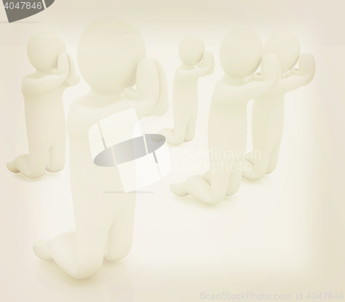 Image of 3d mans on his knees. Christian prayer concept. 3D illustration.