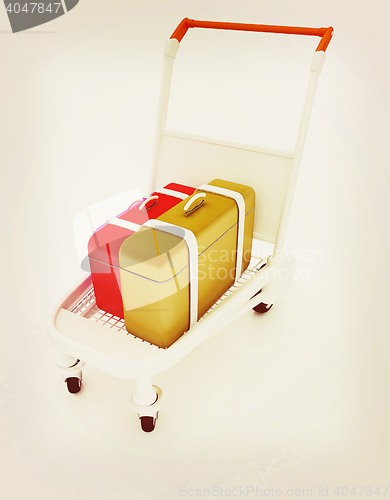 Image of Trolley for luggage at the airport and luggage. 3D illustration.