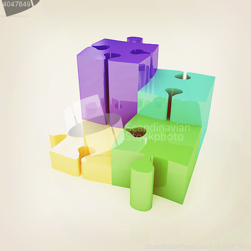 Image of Puzzle. The concept of growth . 3D illustration. Vintage style.