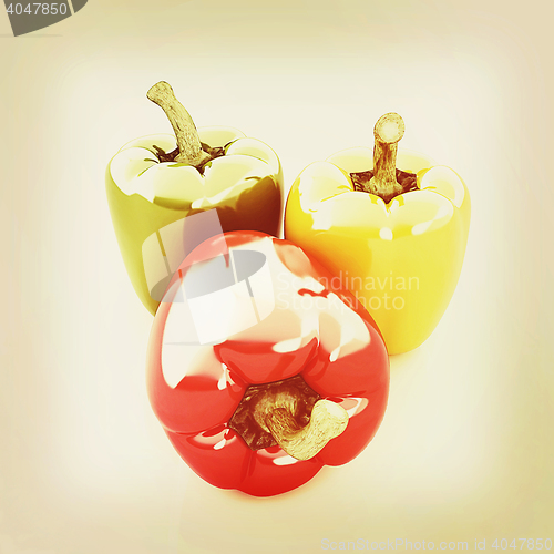 Image of sweet pepper on white background . 3D illustration. Vintage styl