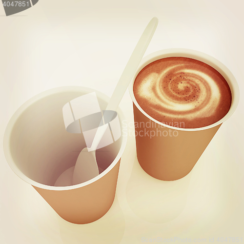 Image of Coffe in fast-food disposable tableware. 3D illustration. Vintag