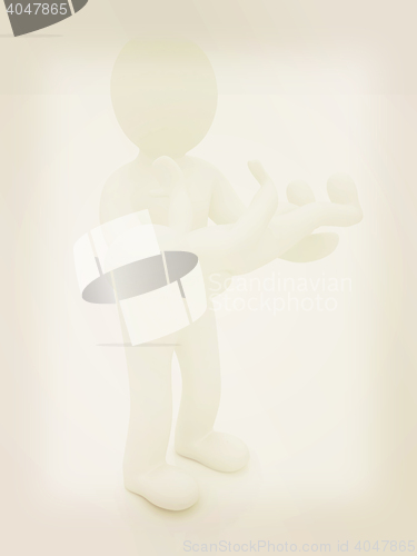 Image of 3d man holds a baby on hands. 3D illustration. Vintage style.