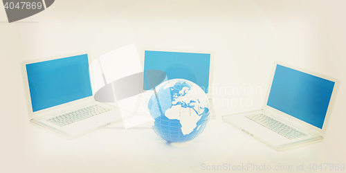 Image of laptop network. 3D illustration. Vintage style.