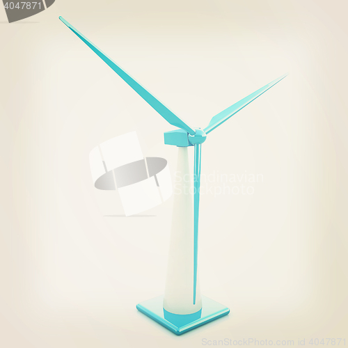 Image of Wind turbine isolated on white . 3D illustration. Vintage style.