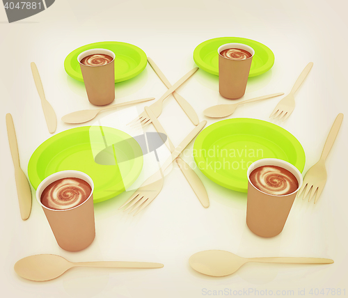 Image of Coffe in fast-food disposable tableware. 3D illustration. Vintag