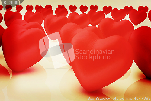 Image of One red heart standing out in crowd . 3D illustration. Vintage s