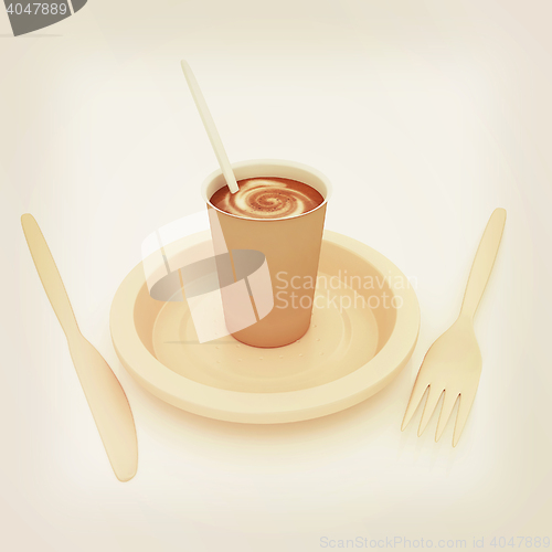 Image of Coffe in fast-food disposable tableware. 3D illustration. Vintag