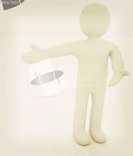 Image of 3d people - man, person presenting - pointing. . 3D illustration