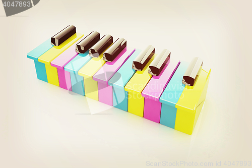 Image of Colorfull piano keys. 3D illustration. Vintage style.