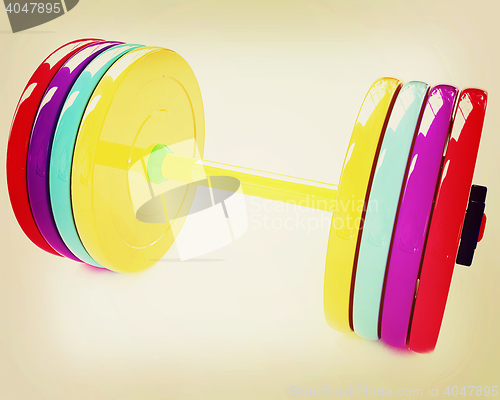 Image of Colorful dumbbell . 3D illustration. Vintage style.