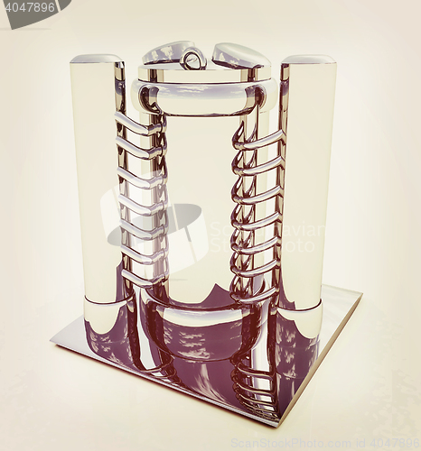 Image of Abstract chrome metal pressure vessel. 3D illustration. Vintage 