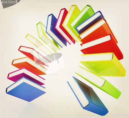 Image of Colorful books like the rainbow . 3D illustration. Vintage style