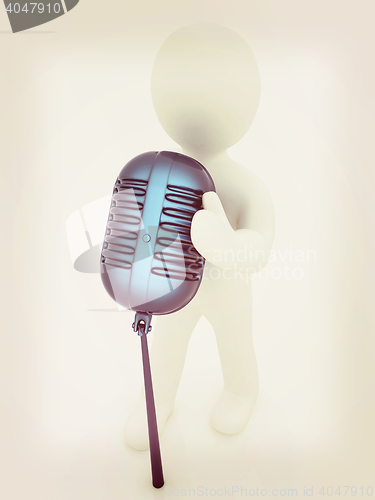 Image of 3D man with a microphone on a white background . 3D illustration