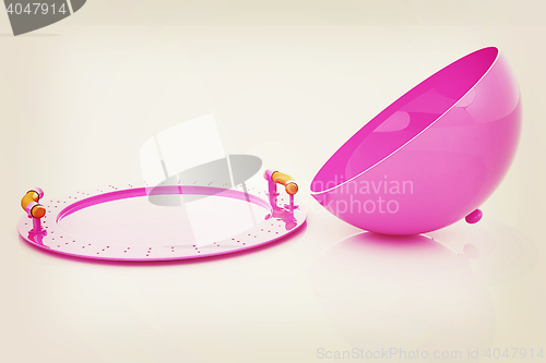 Image of restaurant cloche with open lid . 3D illustration. Vintage style