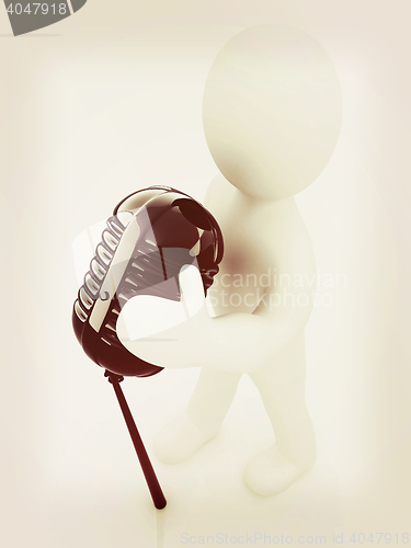 Image of 3D man with a microphone on a white background . 3D illustration